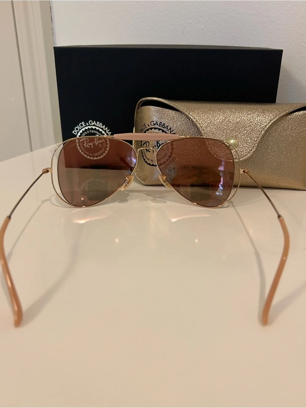 Dolce & Gabbana & Ray Ban collab Rose Gold Metal Aviator Sunglasses